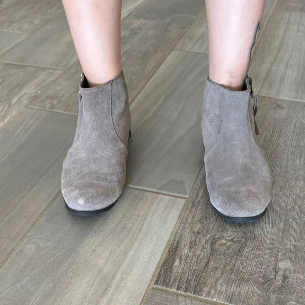 mushroom suede leather flat ankle boots